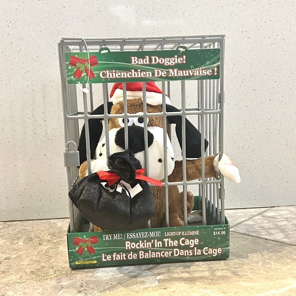 Dan Dee Bad Dog Animated Christmas‎ Plush Santa Hat Jail Coal Lights New Decor
